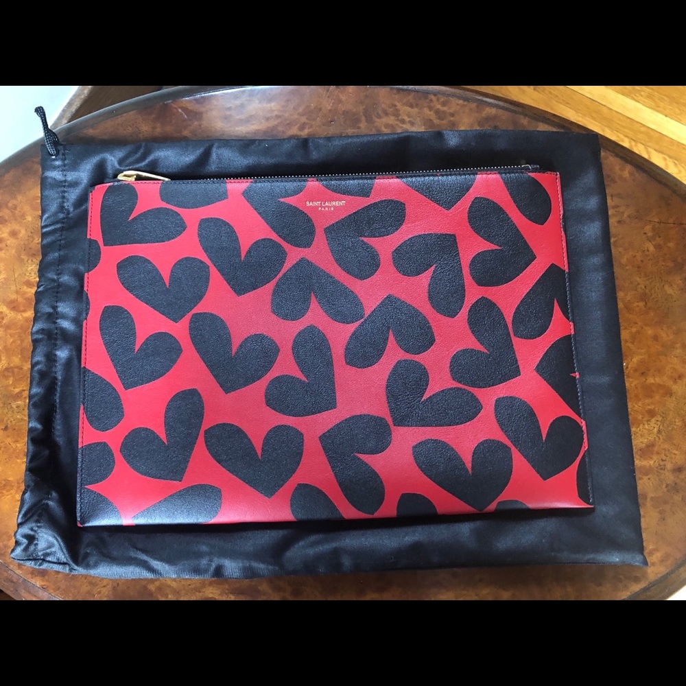 Saint Laurent Heart Zipped Clutch NEW